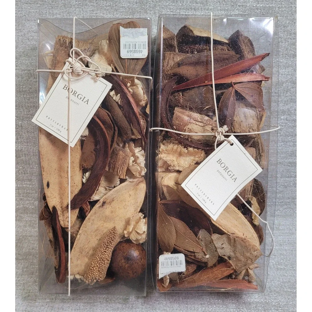 Pottery Barn Borgia Potpourri Set of 2 Chocolate Orange Blossom Scented 7oz New